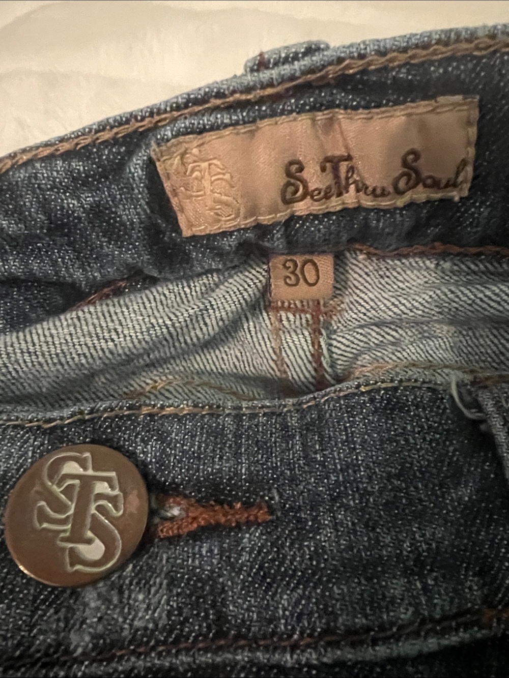 See Thru Soul Dark Blue Wide Leg Flared Jeans - Picture 4 of 5